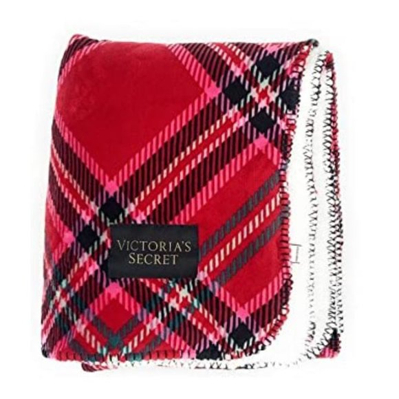 Victoria s Secret Bedding Victorias Secret Red Pink Plaid Soft Sherpa Throw Blanket 5x60 Poshmark